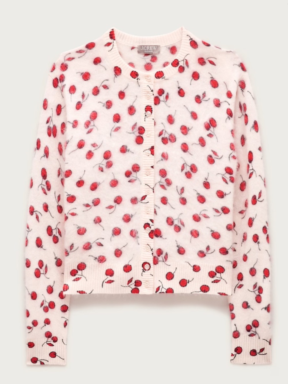 Perfect brushed cashmere cardigan in cherry print -size medium